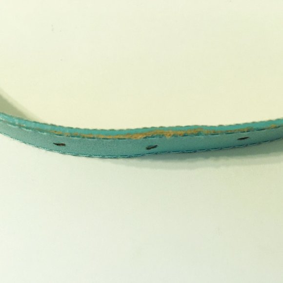 Turquoise Blue Thin Belt Gold Rope Metal Buckle Faux Leather Stitched Womens - Picture 6 of 7